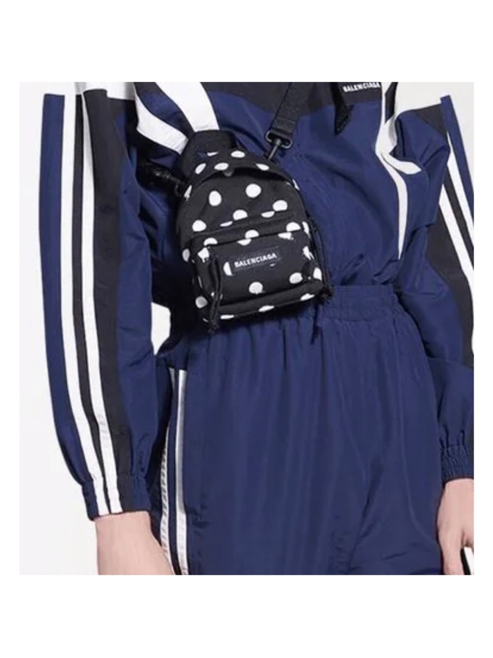 Balenciaga Black and White Polka Dot Mini Backpack Crossbody